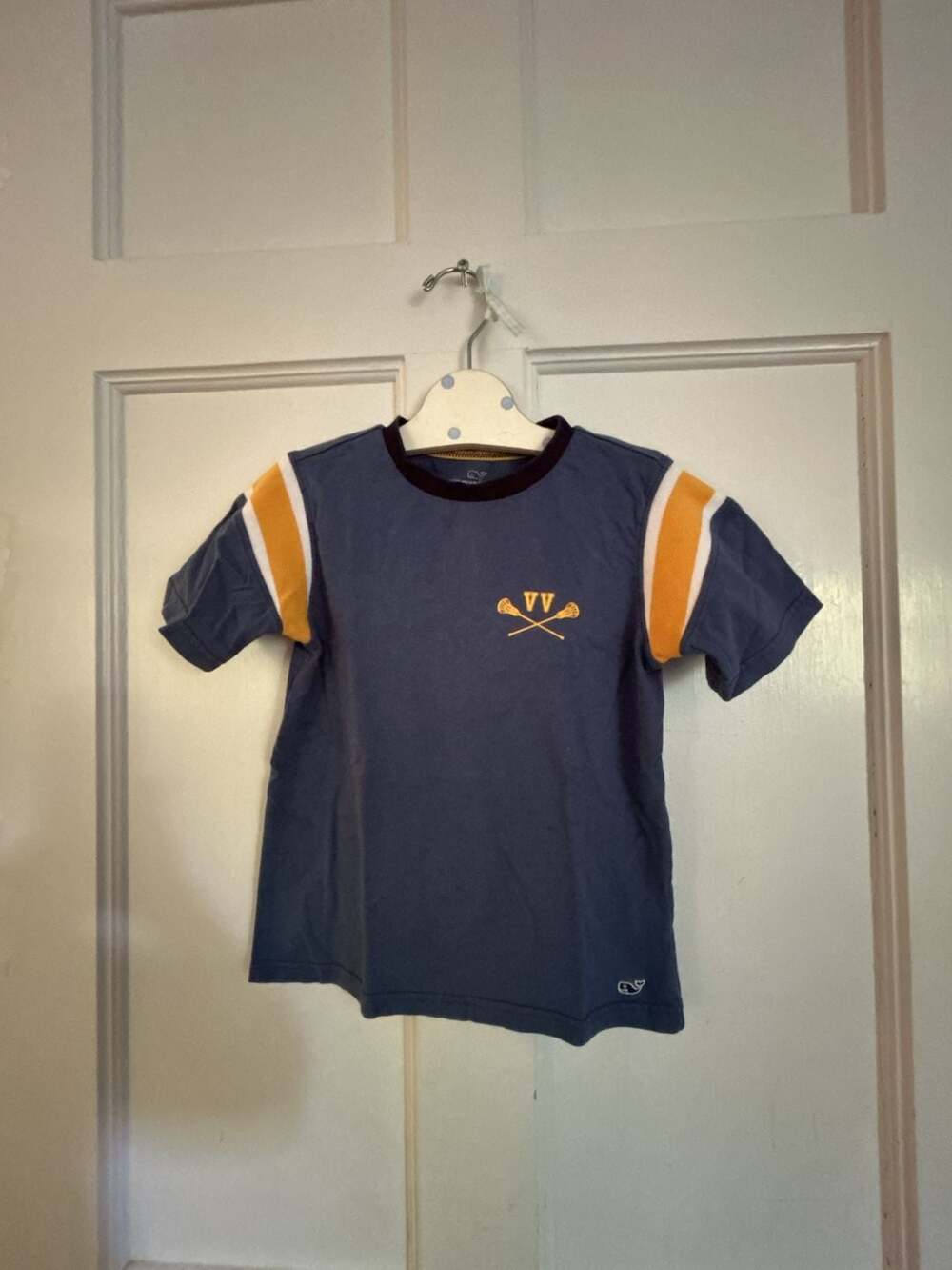 Vineyard Vines Boys Lacrosse Jersey Style Graphic T-Shirt Blue/Gold Size 6